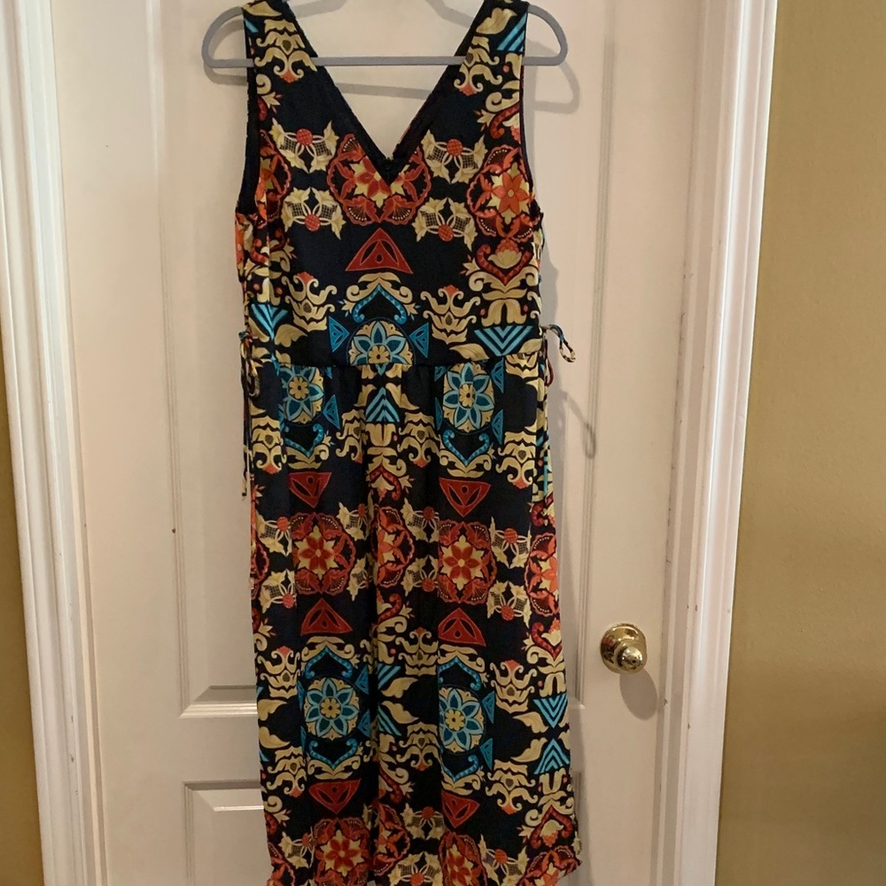 H&M Black, Blue, Orange And Yellow Patterned Midi Dress